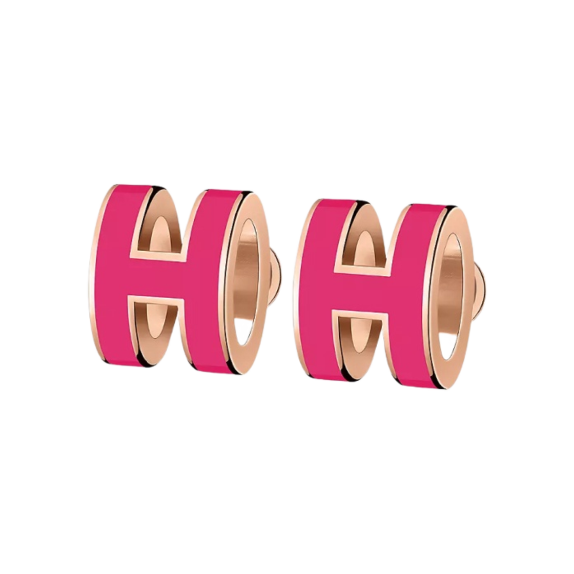 (W) 에르메스 미니 팝아슈 이어링 로즈 골드 하드웨어 & 로즈 익스트림((W) Hermes Mini Pop H Earrings Rose Gold & Rose Extreme) - 1