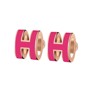 (W) Hermes Mini Pop H Earrings Rose Gold & Rose Extreme