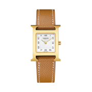 Hermes Heure H Watch Small Gold Epsom Strap & Yellow Gold Steel