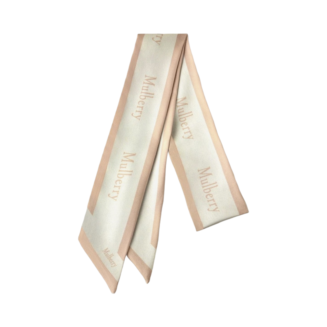 (W) 멀버리 리사이클드 폴리에스터 로고 보더 스키니 스카프 메이플 초크((W) Mulberry Recycled Polyester Logo Border Skinny Scarf Maple Chalk)