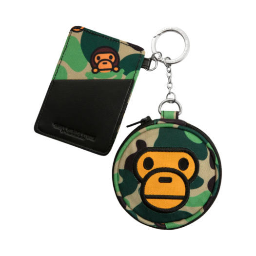 - BAPE Baby Milo Mirror Card Holder Keychain Green Black
