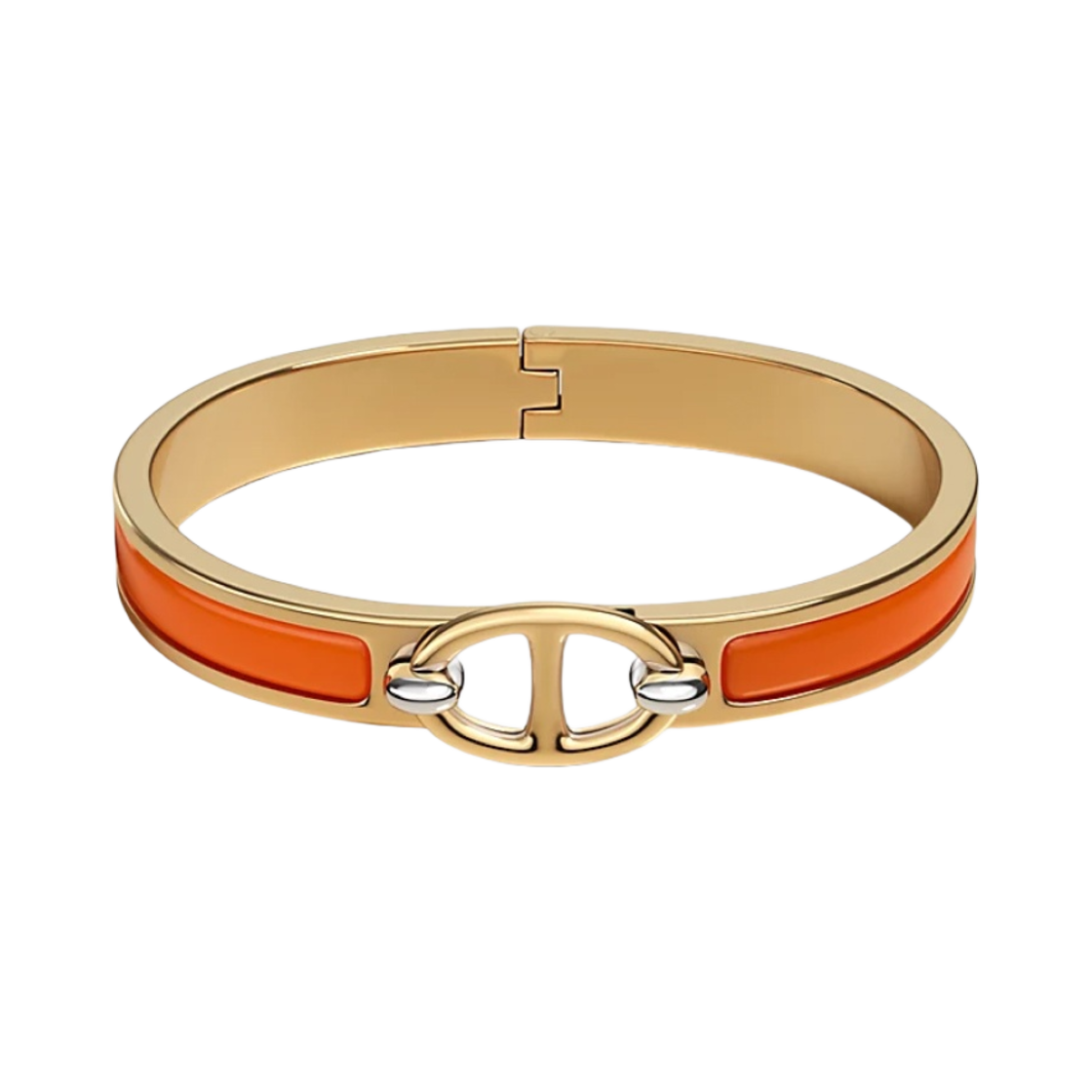 (W) 에르메스 미니 클릭 샹달 브레이슬릿 골드 하드웨어 & 오랑쥬 프루이트((W) Hermes Mini Clic Chaine D'Ancre Bracelet Gold & Orange Fruite) - 1