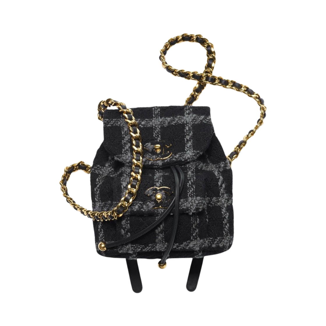 샤넬 백팩 울 트위드 & 골드 메탈 블랙 그레이(Chanel Backpack Wool Tweed & Gold Black Grey) - 1