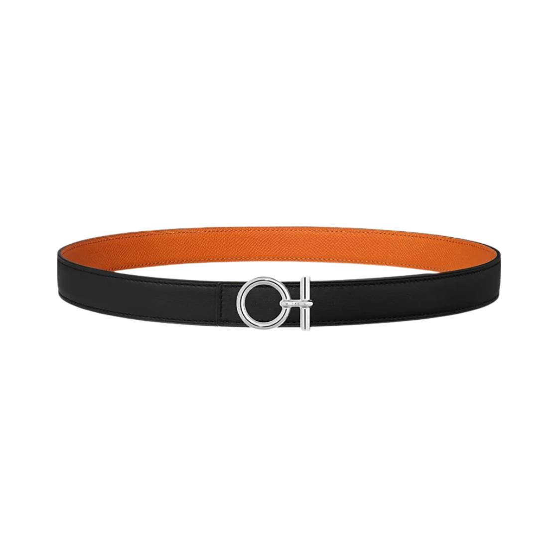 (W) 에르메스 플로 벨트 버클 & 리버서블 가죽 스트랩 24mm & 실버 누아 오랑쥬((W) Hermes Flot Belt Buckle & Reversible Leather Strap 24mm & Silver Noir Orange) - 1