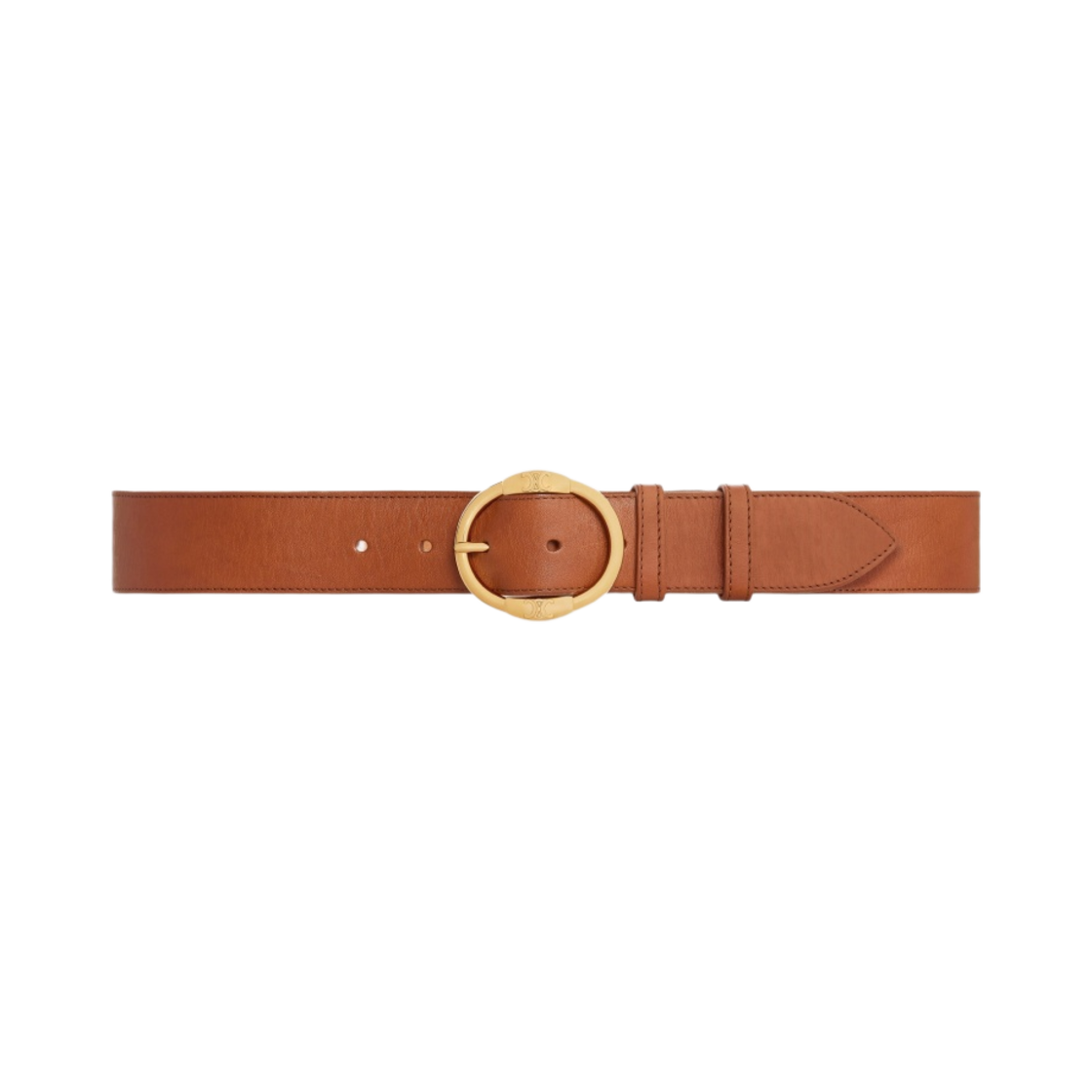 (W) 셀린느 라지 빈티지 카프스킨 35mm 트윈 트리옹프 벨트 카멜((W) Celine Large 35mm Twin Triomphe Belt in Vintage Calfskin Camel) - 1