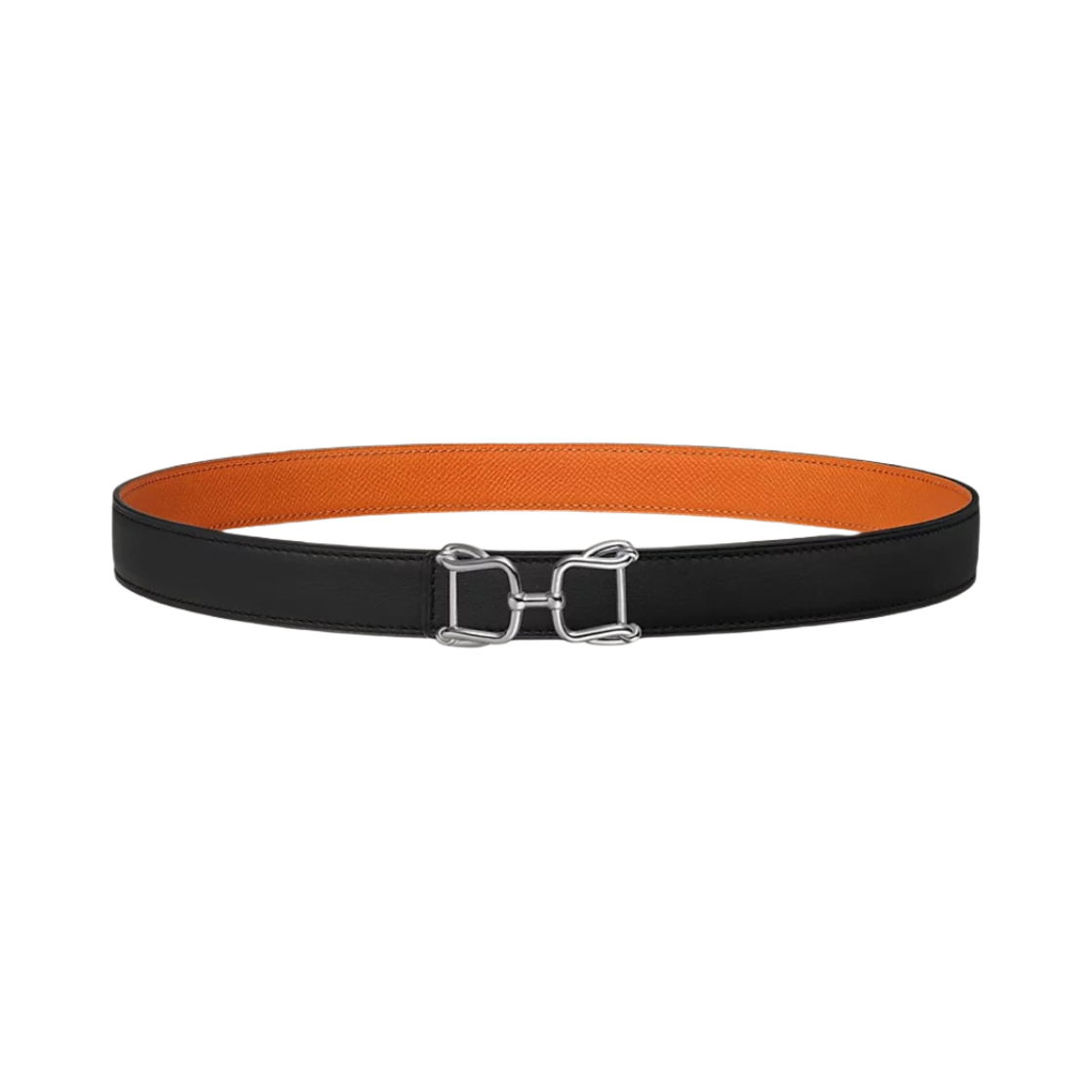 (W) 에르메스 아라베스크 벨트 버클 & 리버서블 가죽 스트랩 24mm & 실버 누아 오랑쥬((W) Hermes Arabesque Belt Buckle & Reversible Leather Strap 24mm & Silver Noir Orange) - 1