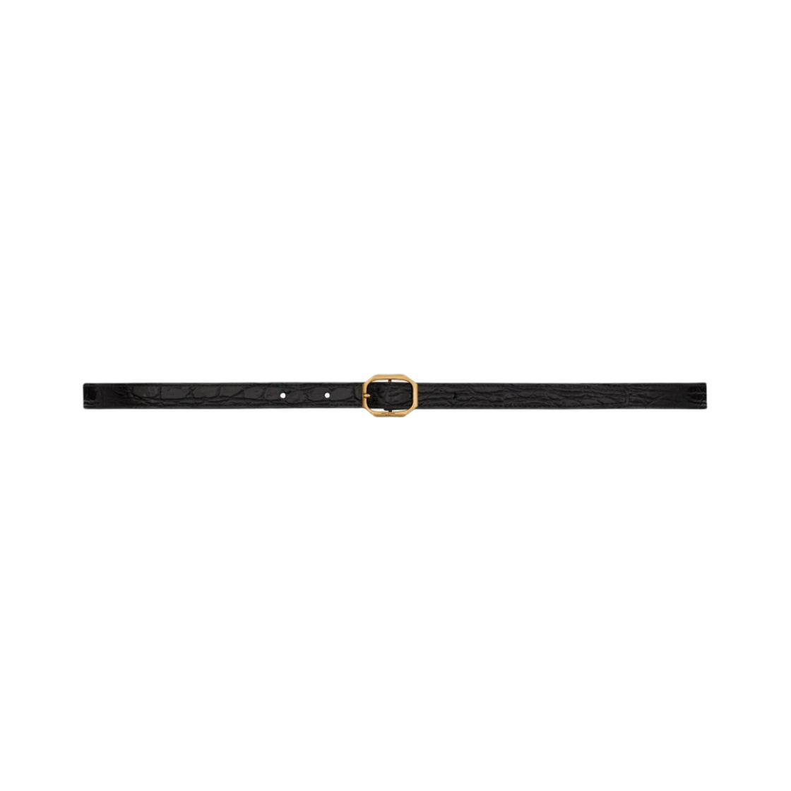 (W) 생로랑 프레임 버클 씬 벨트 크로커다일 엠보스 레더 블랙((W) Saint Laurent Frame Buckle Thin Belt in Crocodile-Embossed Leather Black) - 1