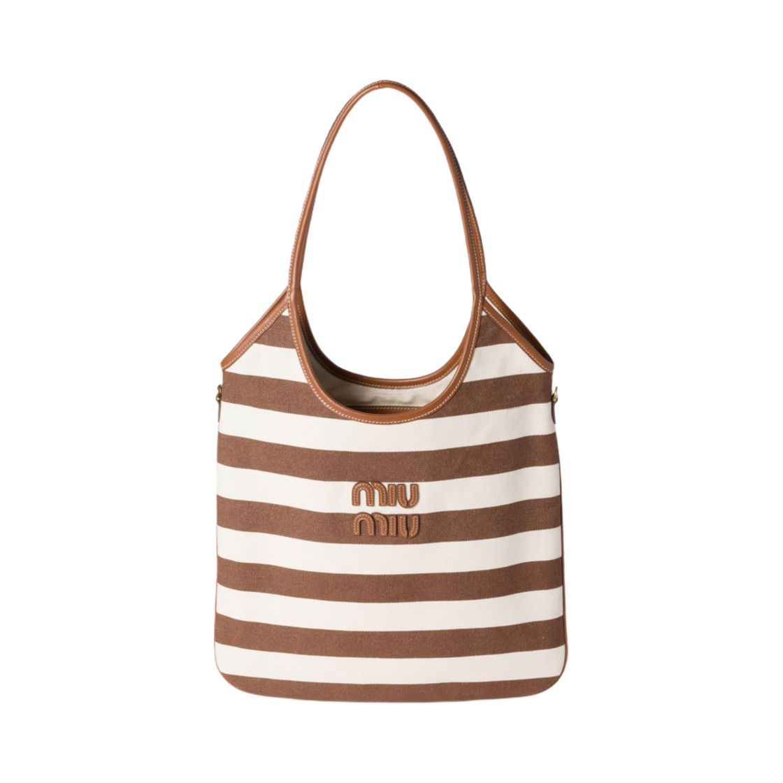 5BG231-2IBB-F0966 Miu Miu Canvas and Leather Ivy Bag Cocoa Brown Natural
