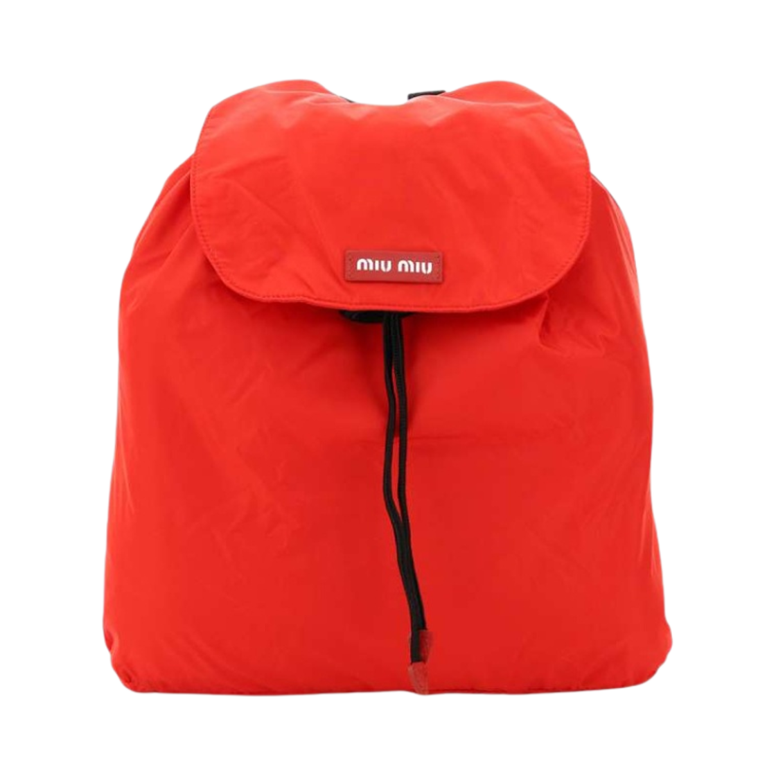 미우 미우 로고 패치 패커블 나일론 백팩 레드