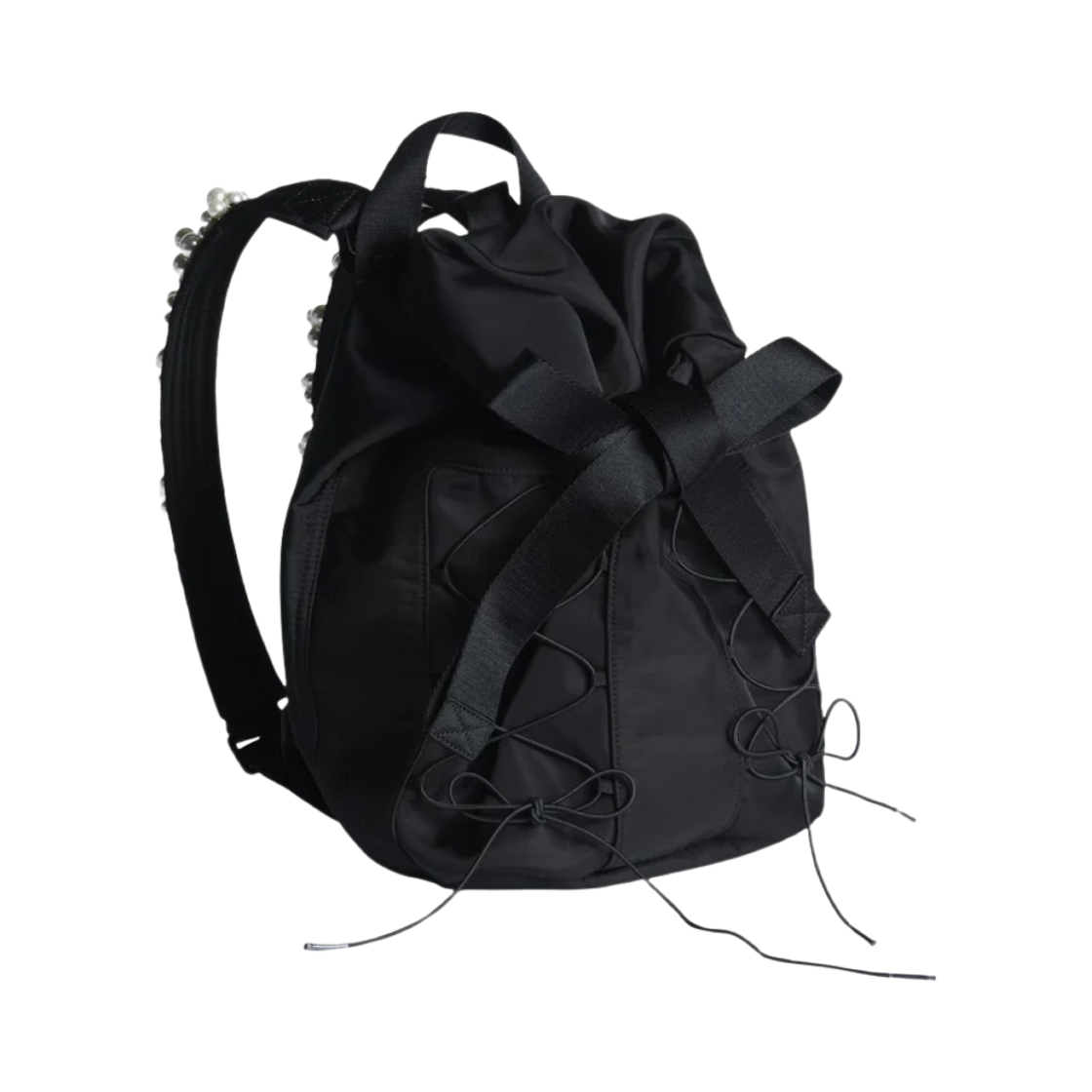 BAG155E-0761 Simone Rocha Beaded Lace Up Military Backpack Black Pearl