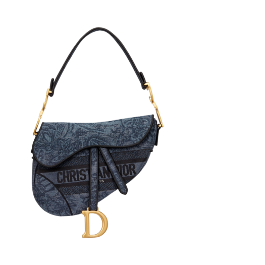 Dior Saddle Bag Denim Blue Albero Della Vita Embroidery
