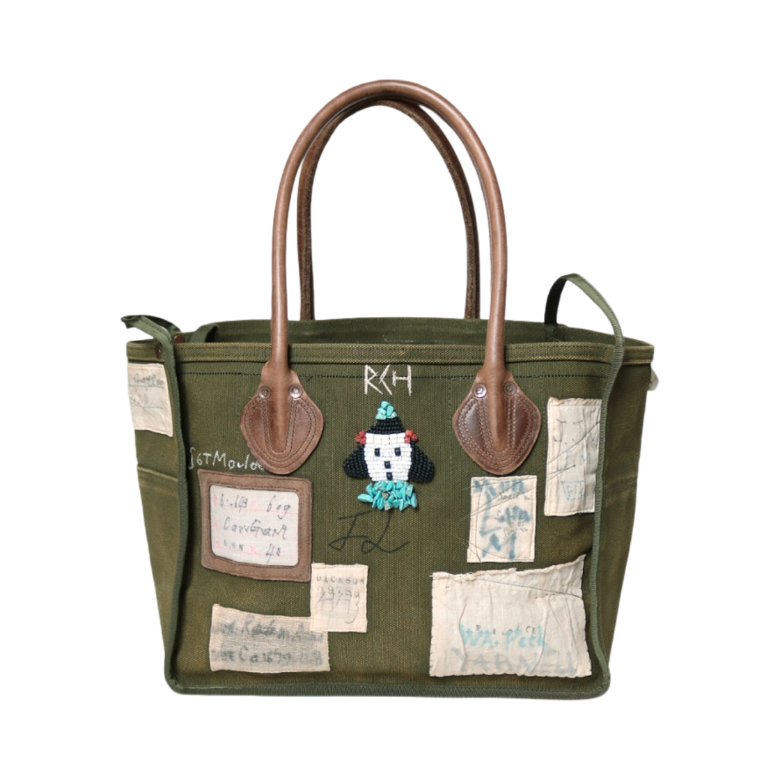 캐피탈 No. 4 아미 캔버스 밀크 백 10 이어 프로세싱 XS 카키(Kapital No. 4 Army Canvas Milk Bag 10 Year Processing XS Khaki)
