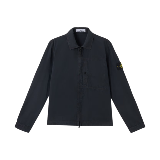 Stone Island 1200032 Brushed Organic Cotton Canvas Old Effect Overshirt Navy Blue - 25SS