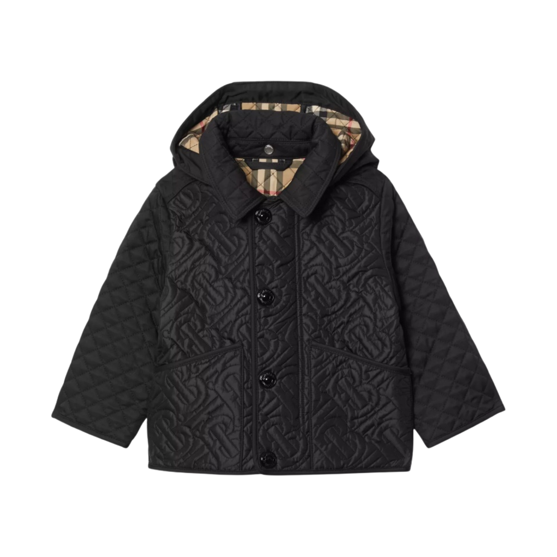 (유아) 버버리 디테처블 후드 모노그램 퀼팅 자켓 블랙((Baby) Burberry Detachable Hood Monogram Quilted Jacket Black) - 1