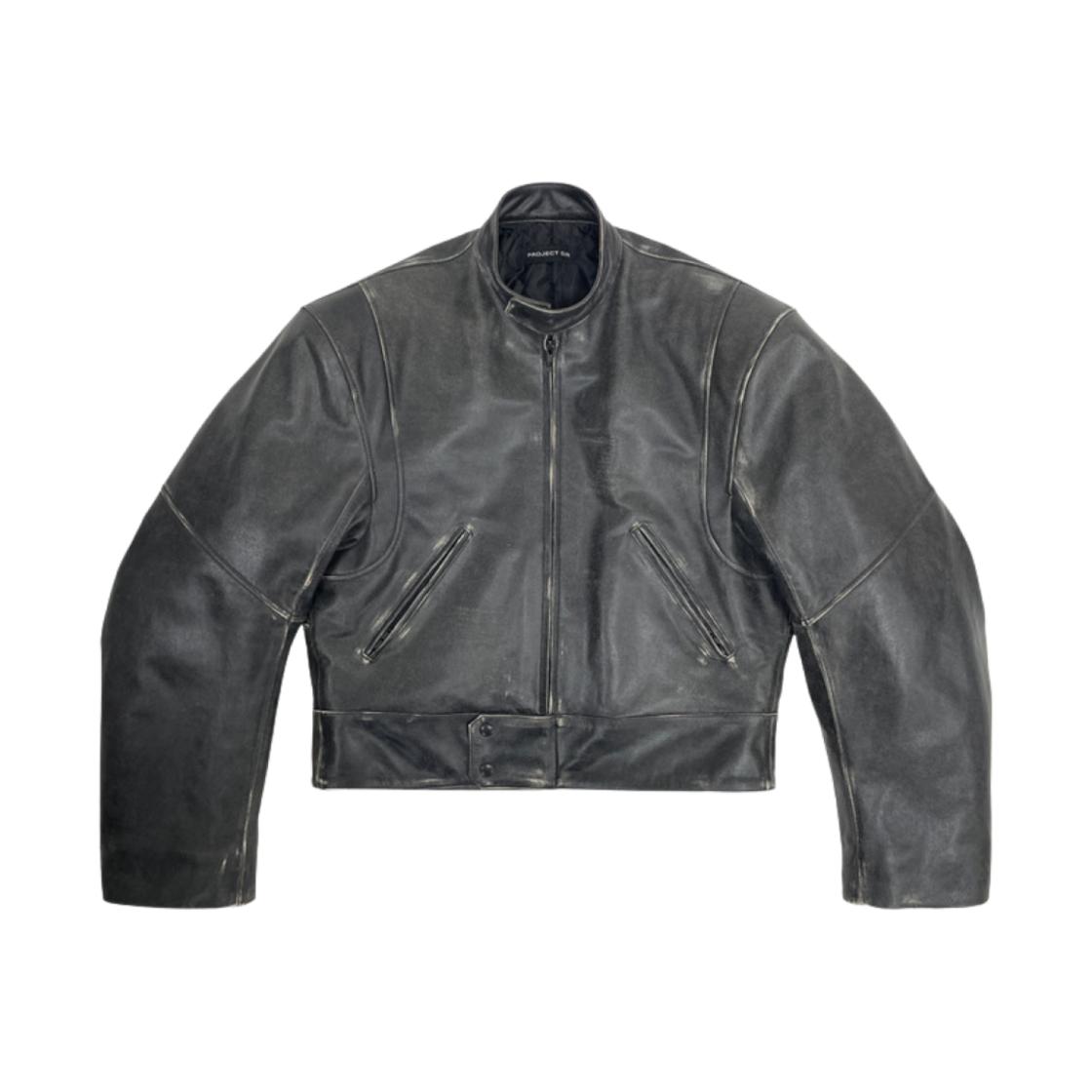 - Project G/R Distressed Leather Biker Jacket Black