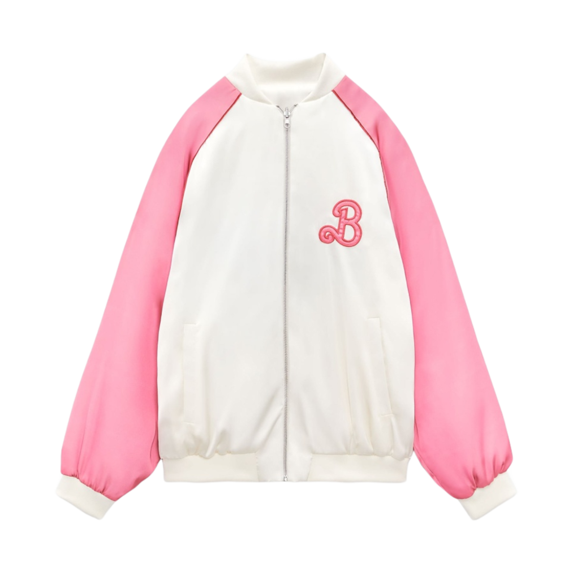 (W) 자라 x 바비 더 무비 워너 브라더스 리버시블 사틴 봄버 자켓 핑크 화이트((W) Zara x Barbie The Movie Warner Bros. Reversible Satin Bomber Jacket Pink White) - 1