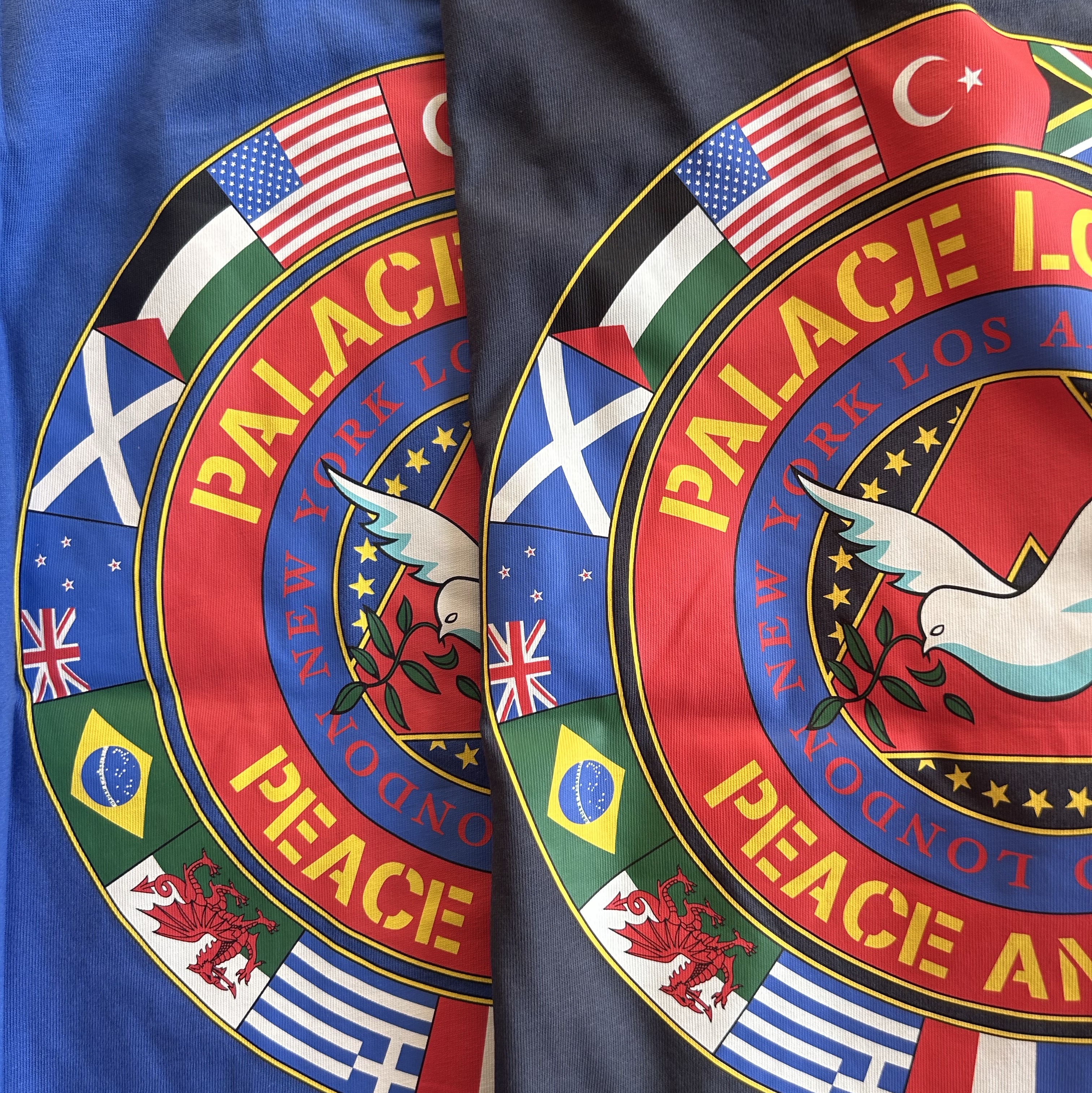Palace Nations T-Shirt Navy - 24FW, Palace Nations T-Shirt Blue Berry - 24FW 착용 스타일