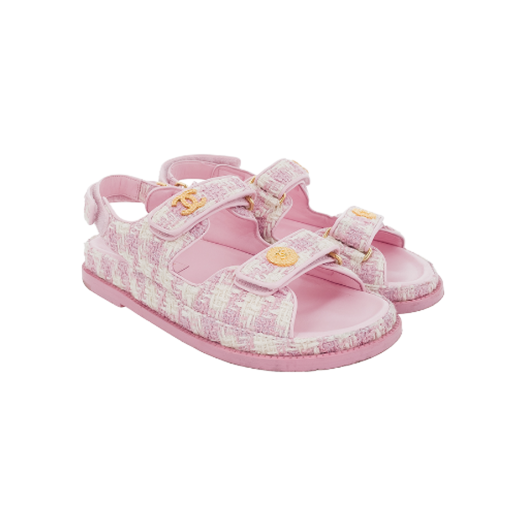 ITMBC9LP35NH Chanel 23S Tweed Velcro Sandals 37 Pink/Ecru