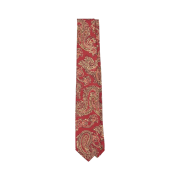 Drake's Paisley Print Silk Self Tipped Tie Red
