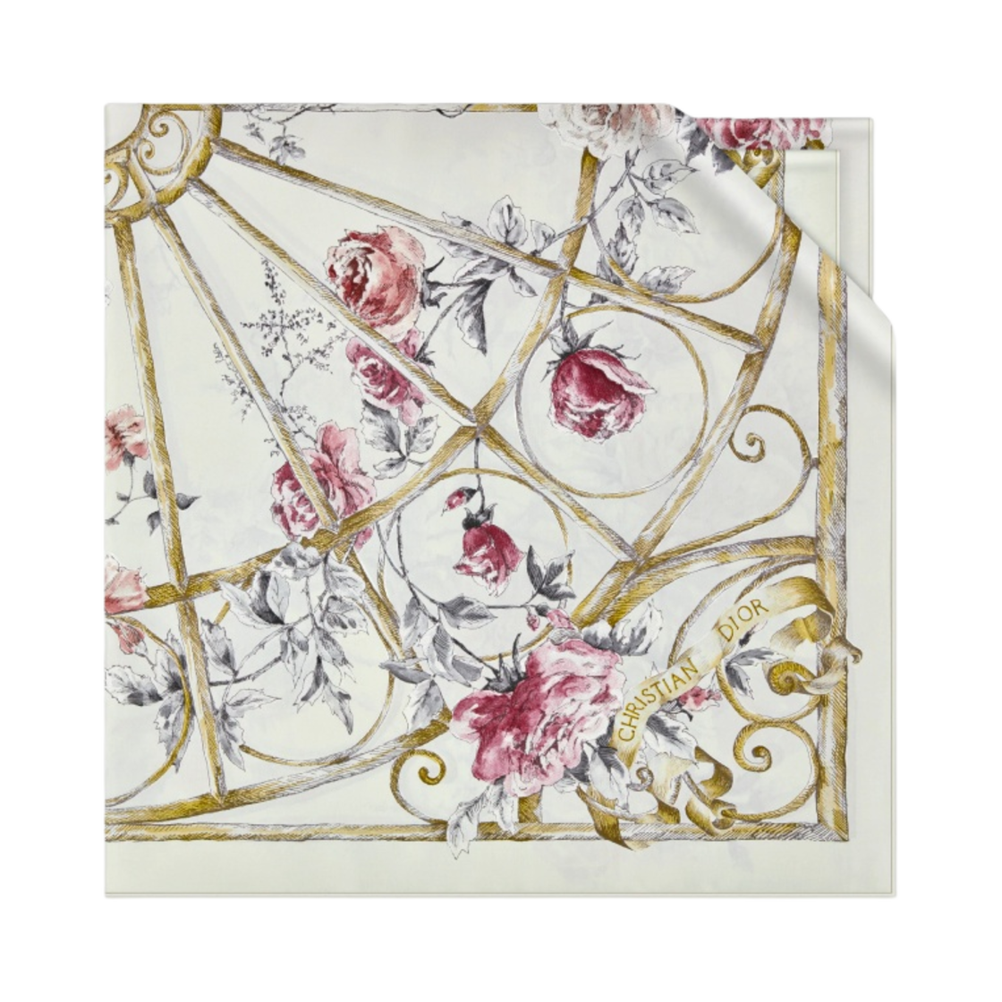 (W) 디올 그랑빌 140 스퀘어 스카프 실크 트윌 화이트 멀티컬러((W) Dior Granville 140 Square Scarf Silk Twill White Multicolor) - 1