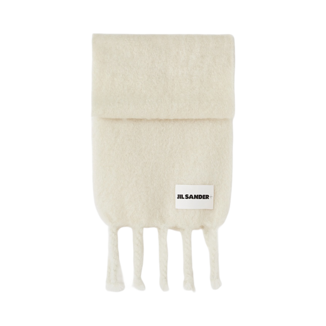 J40TE0118-J40041-100 Jil Sander + Logo Long Handknit Wool Mohair Muffler Optic White