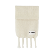 Jil Sander + Logo Long Handknit Wool Mohair Muffler Optic White