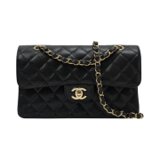 Chanel Small Classic Handbag Grained Calfskin & Gold Black