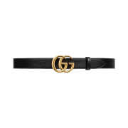 Gucci GG Marmont Leather Belt with Shiny Buckle Black