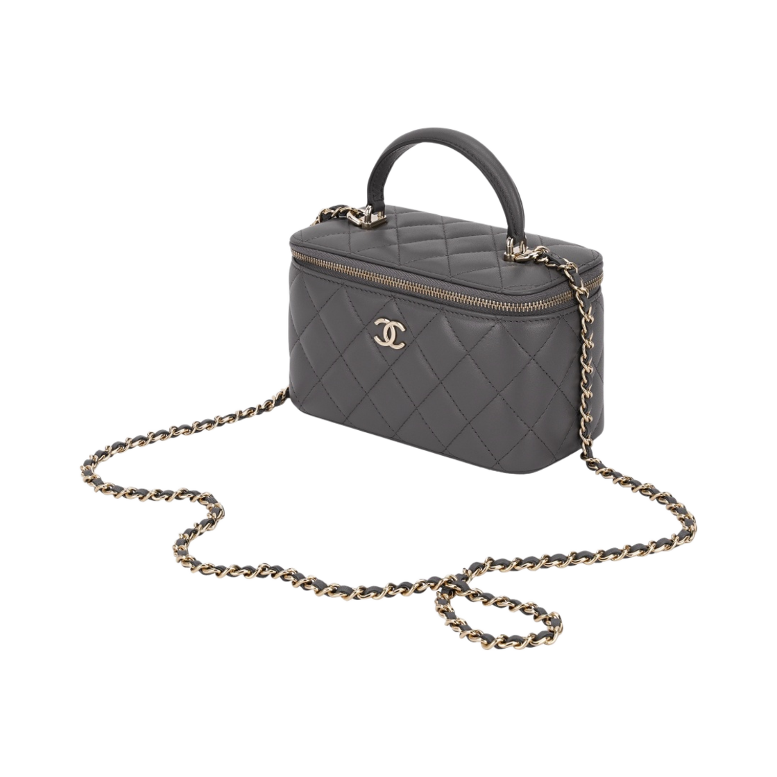 AP2199-B06660-NI691 Chanel Vanity With Chain Lambskin & Gold Dark Grey - #3