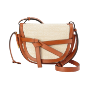 Loewe Small Gate Anagram Bag in Jacquard and Calfskin Ecru Tan