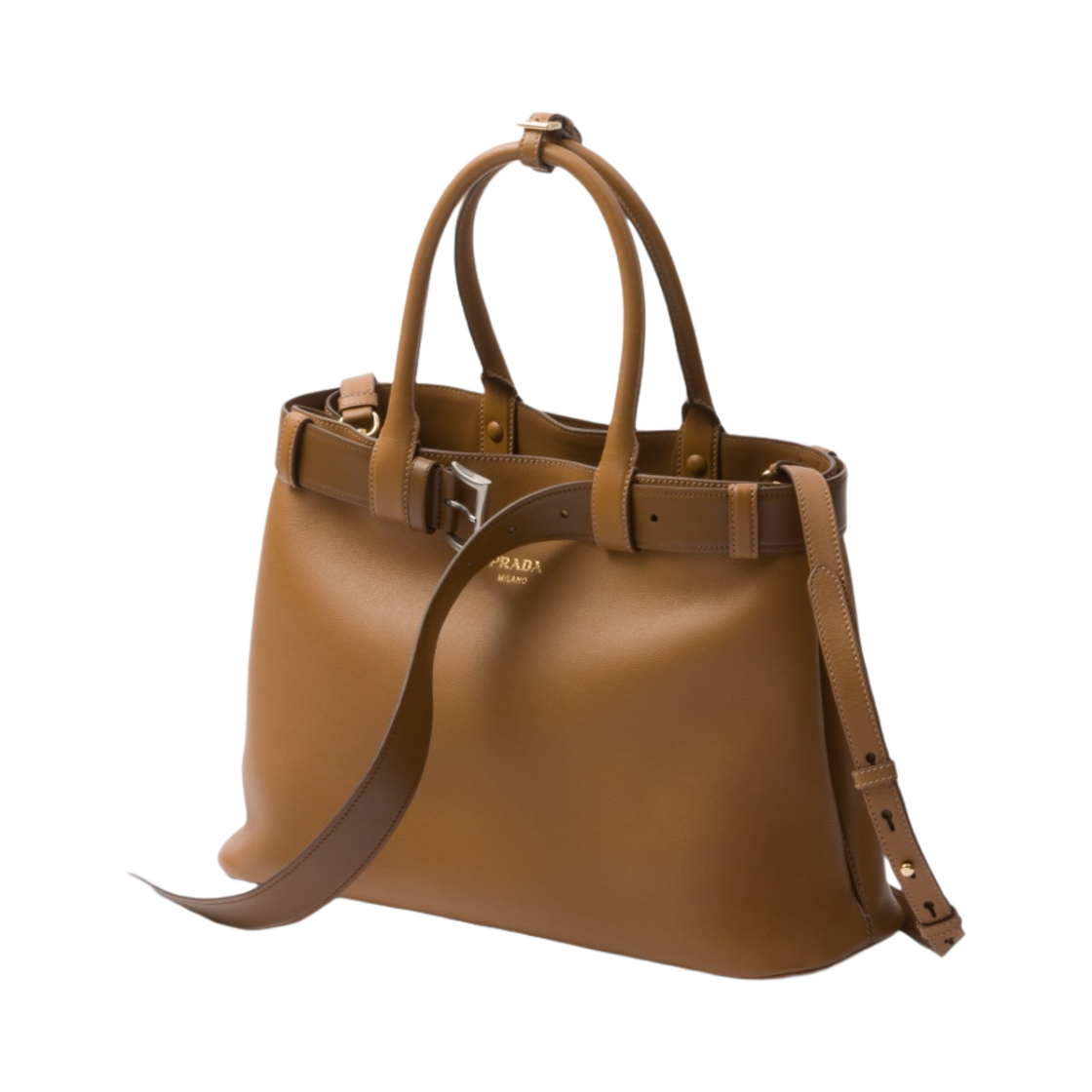 프라다 프라다 버클 라지 레더 핸드백 카라멜(Prada Prada Buckle Large Leather Handbag with Belt Caramel) - 2