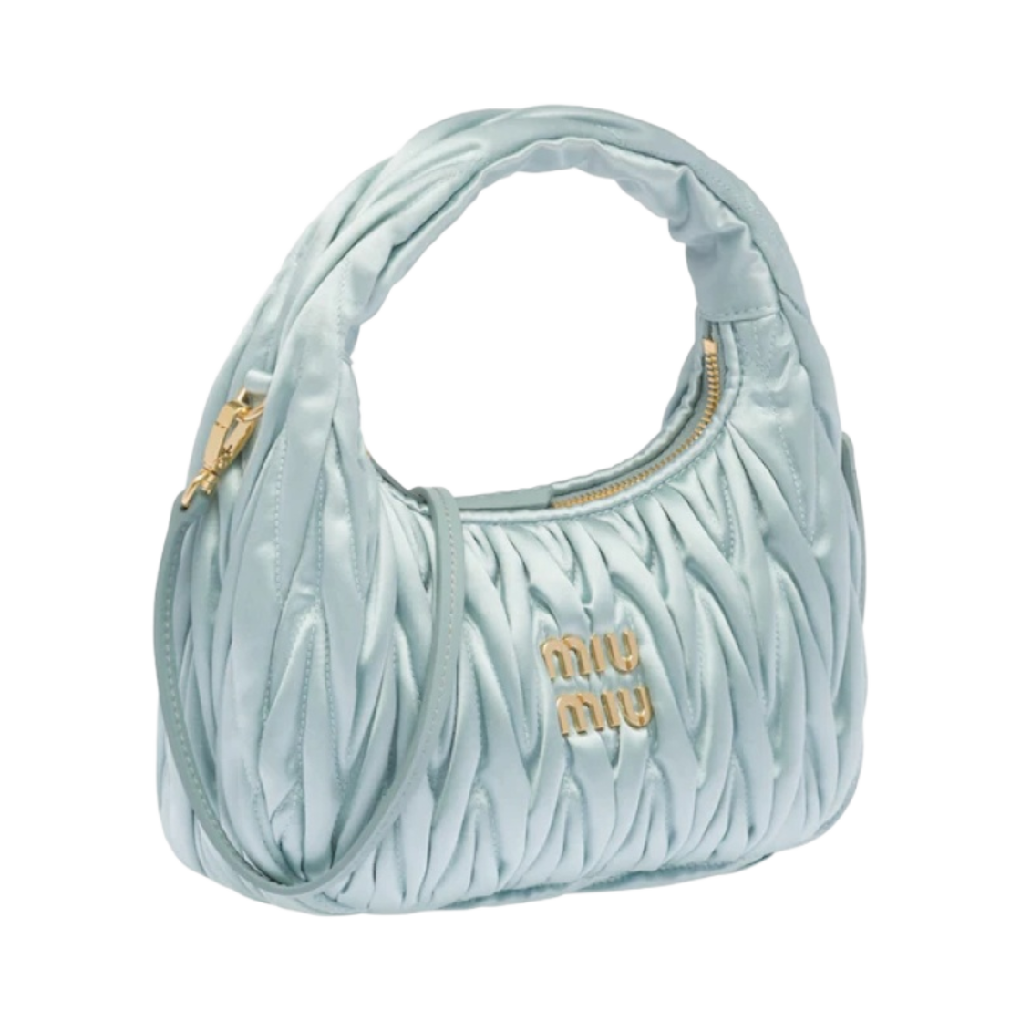미우 미우 완더 마테라쎄 사틴 미니 호보백 레이크 블루(Miu Miu Wander Matelasse Satin Mini Hobo Bag Lake Blue) - 2