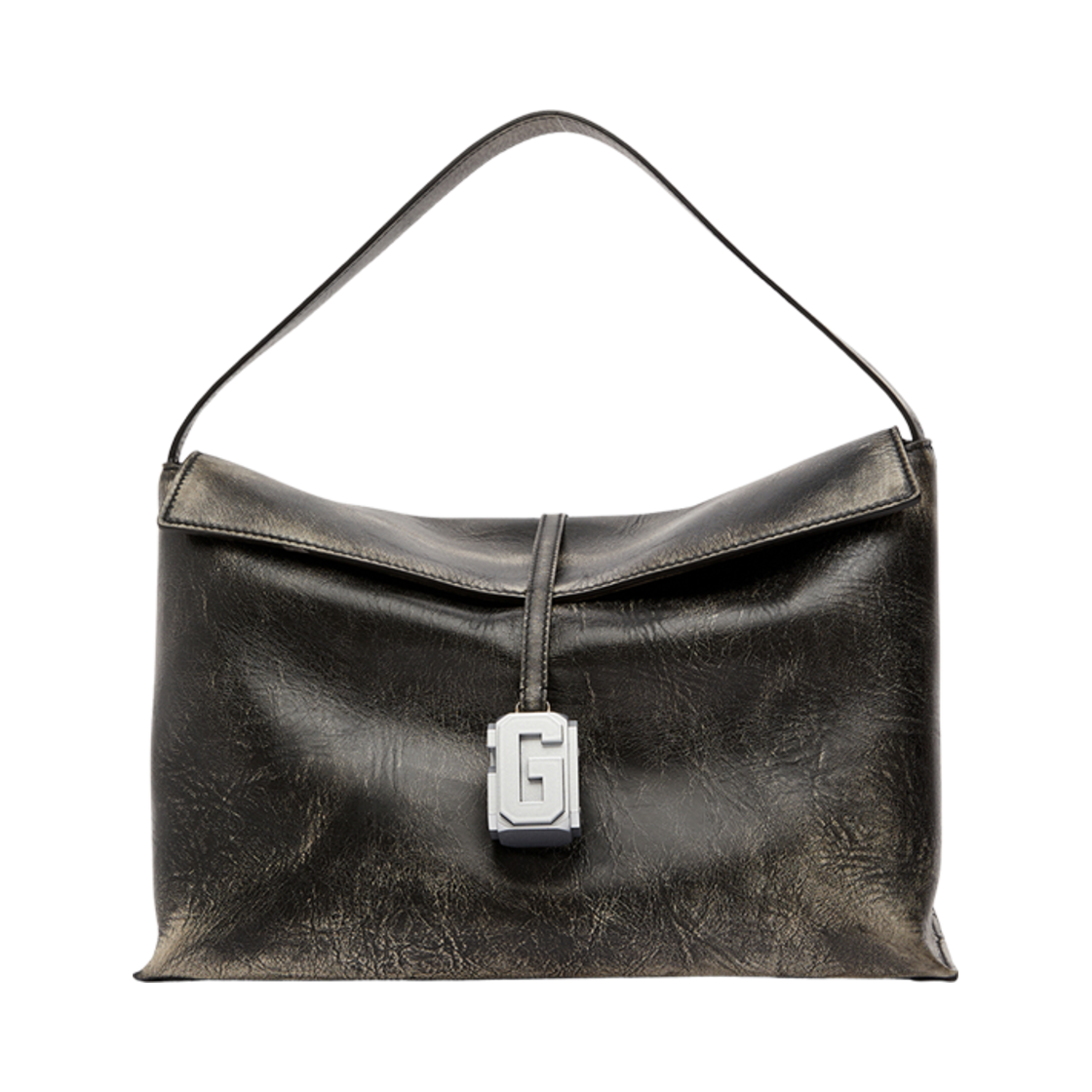 GCDS 럽 오프 레더 메가 콤마 백 블랙(GCDS Rub Off Leather Mega Comma Bag Black)