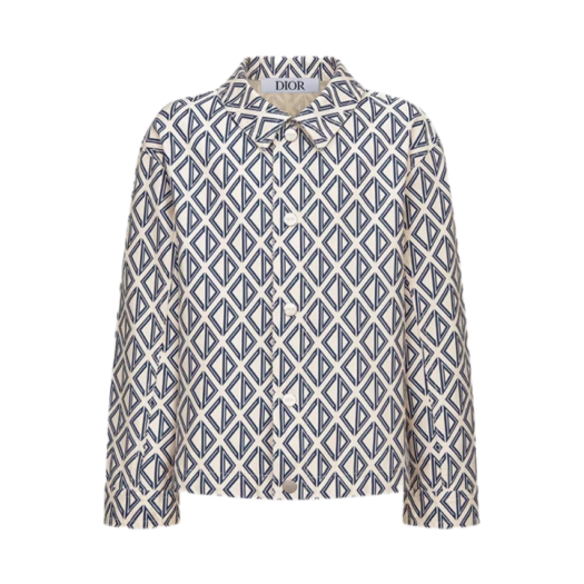 4SBM21PEAA-Y523 (Kids) Dior Blue CD Diamond Print Jacket Cotton Gabardine Beige