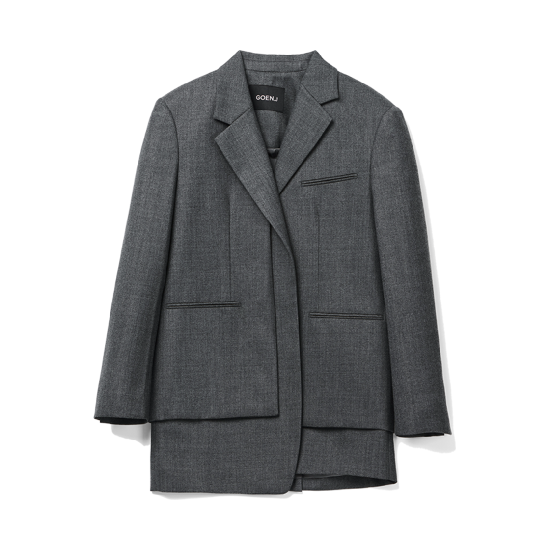 GJ24AW-JK01_02 GOEN.J Blazer Layered Effect Vest Longline Jacket Grey