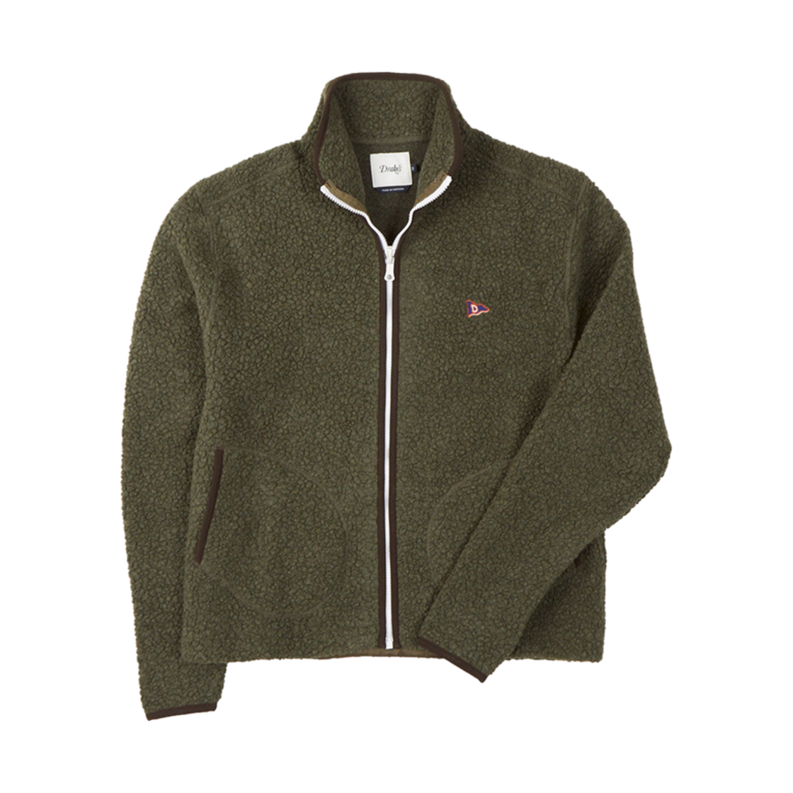 DR2A5L-21265-03-200 Drake's Boucle Wool Zip Fleece Jacket Green