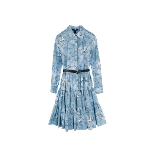 ITJ2QF72B2RU [B등급] Louis Vuitton Vintage Flower Horse Belted Shirt Dress 36 Light Blue