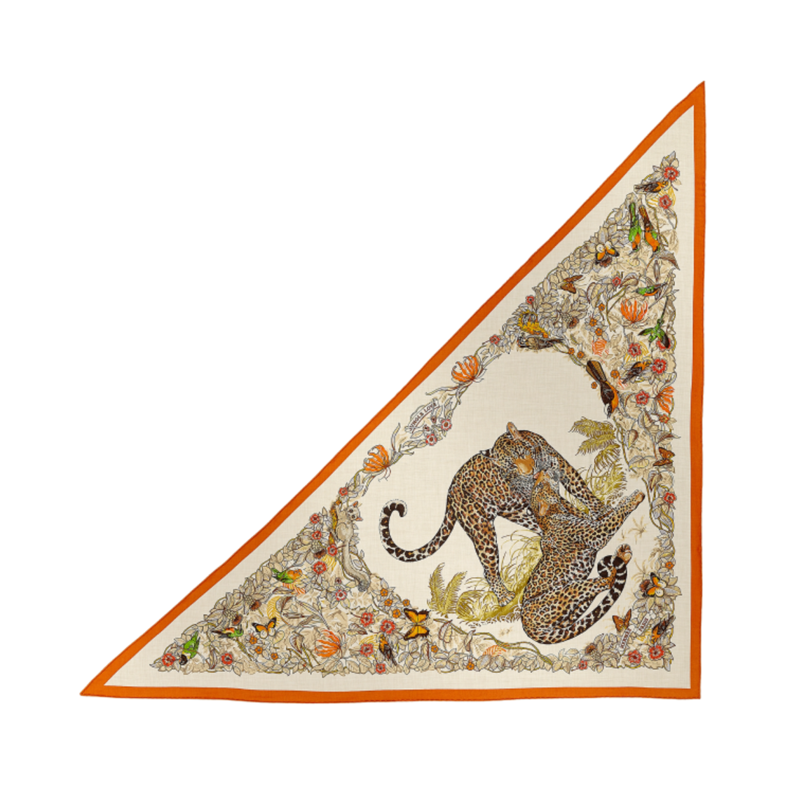 (W) 에르메스 정글 러브 자이언트 트라이앵글 스카프 오랑쥬 퀴 나뛰렐 베르((W) Hermes Jungle Love Giant Triangle Scarf Orange Cuit Naturel Vert) - 1