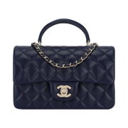 Chanel Mini Flap Bag with Top Handle Lambskin & Gold Navy
