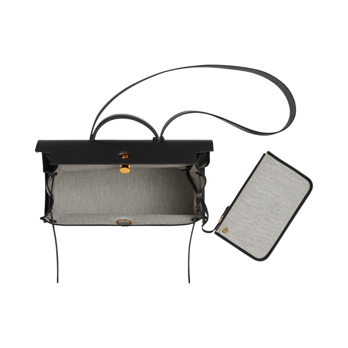 에르메스 에르백 집 39 백 H 베를린 캔버스 헌터 카우하이드 & 골드 하드웨어 누아 에크류 누아(Hermes Herbag Zip 39 Bag H Berlin Canvas Hunter Cowhide & Gold Noir Ecru Noir) - 3