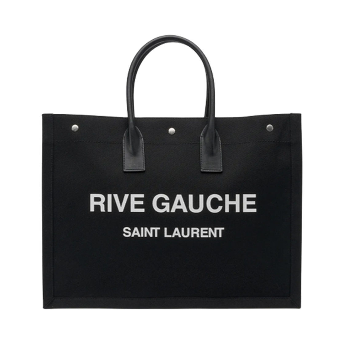 509415-FAAVR-1070 Saint Laurent Rive Gauche Logo Print Canvas Large Tote Bag Black