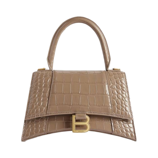 Balenciaga Hourglass Small Handbag Crocodile Embossed Light Brown
