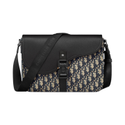 Dior Saddle Messenger Bag Beige Black Dior Oblique Jacquard Black Grained Calfskin