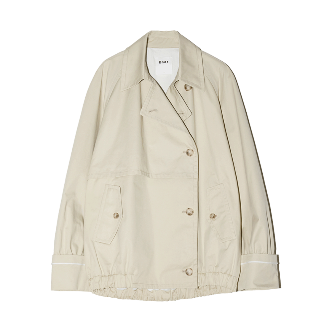 엔오르 우먼 트윌 셔링 숏 트렌치 점퍼 크림(Enor Women Twill Shirring Short Trench Jumper Cream)