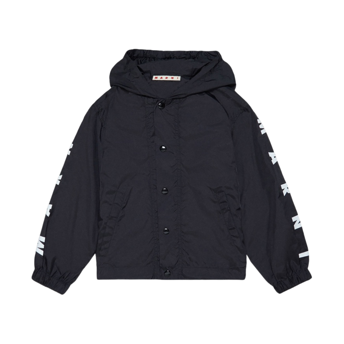 (키즈) 마르니 로고 워터프루프 후드 자켓 블랙((Kids) Marni Waterproof Jacket With Hood And Logo On The Sleeves Black)