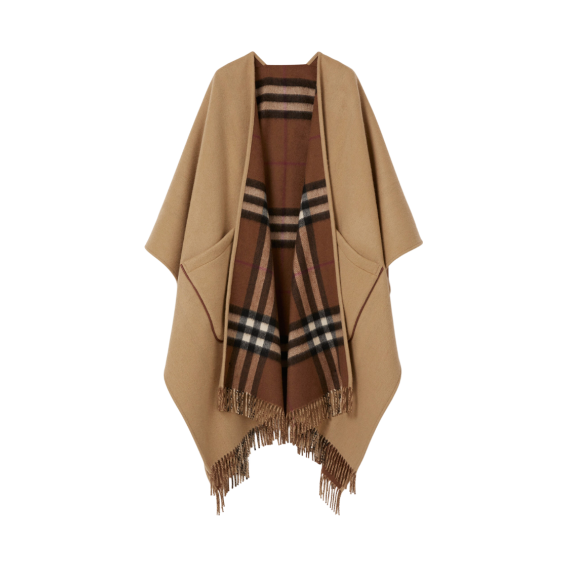 버버리 체크 패널 울 캐시미어 케이프 아카이브 베이지(Burberry Check Panel Wool Cashmere Cape Archive Beige) - 1