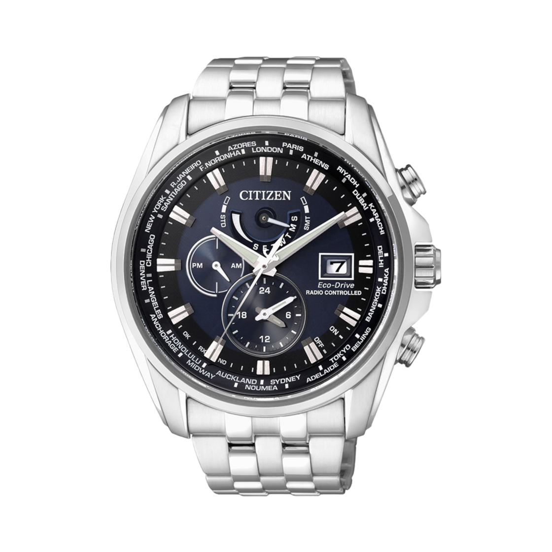 시티즌 글로벌 라디오 컨트롤 에코드라이브 44mm 스테인리스 스틸 블랙 실버(Citizen Global Radio Controlled Eco-Drive 44mm Stainless Steel Black Silver) - 1