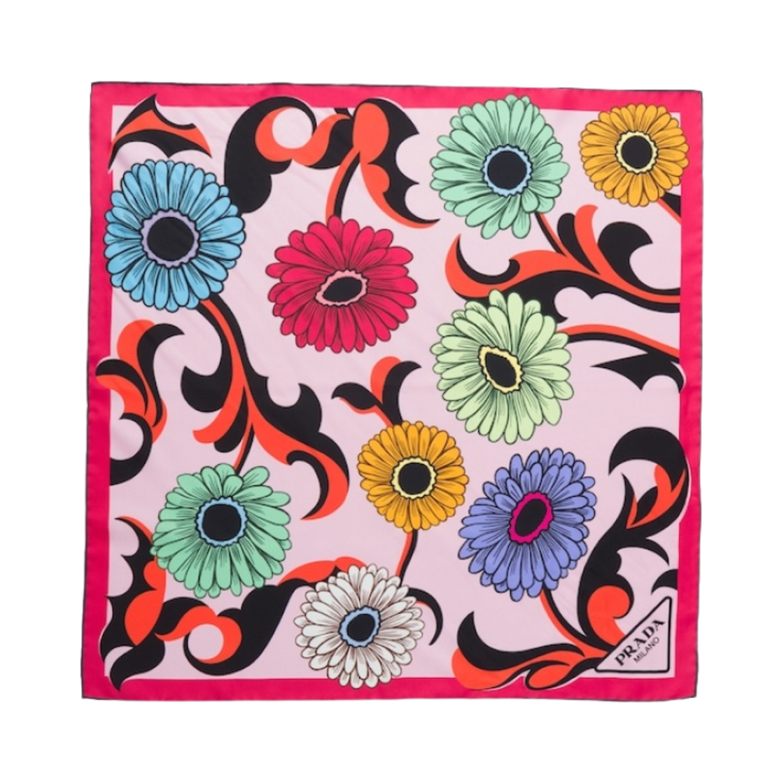 (W) 프라다 프린티드 실크 트윌 스카프 알라바스터 핑크((W) Prada Printed Silk Twill Scarf Alabaster Pink) - 1