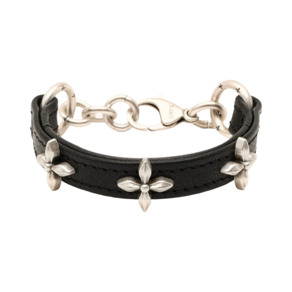 (W) 에스엠에프케이 컴패스 가든 레더 리스트밴드 블랙((W) SMFK Compass Garden Leather Wristband Black)
