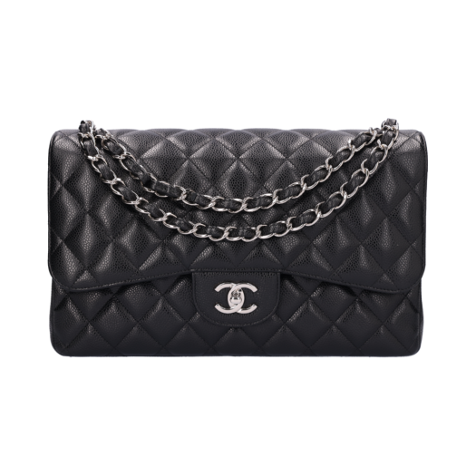 ITHGVGJ2VUC2 CHANEL Classic Large Flap Bag Grained Calfskin Black Silver Hardware